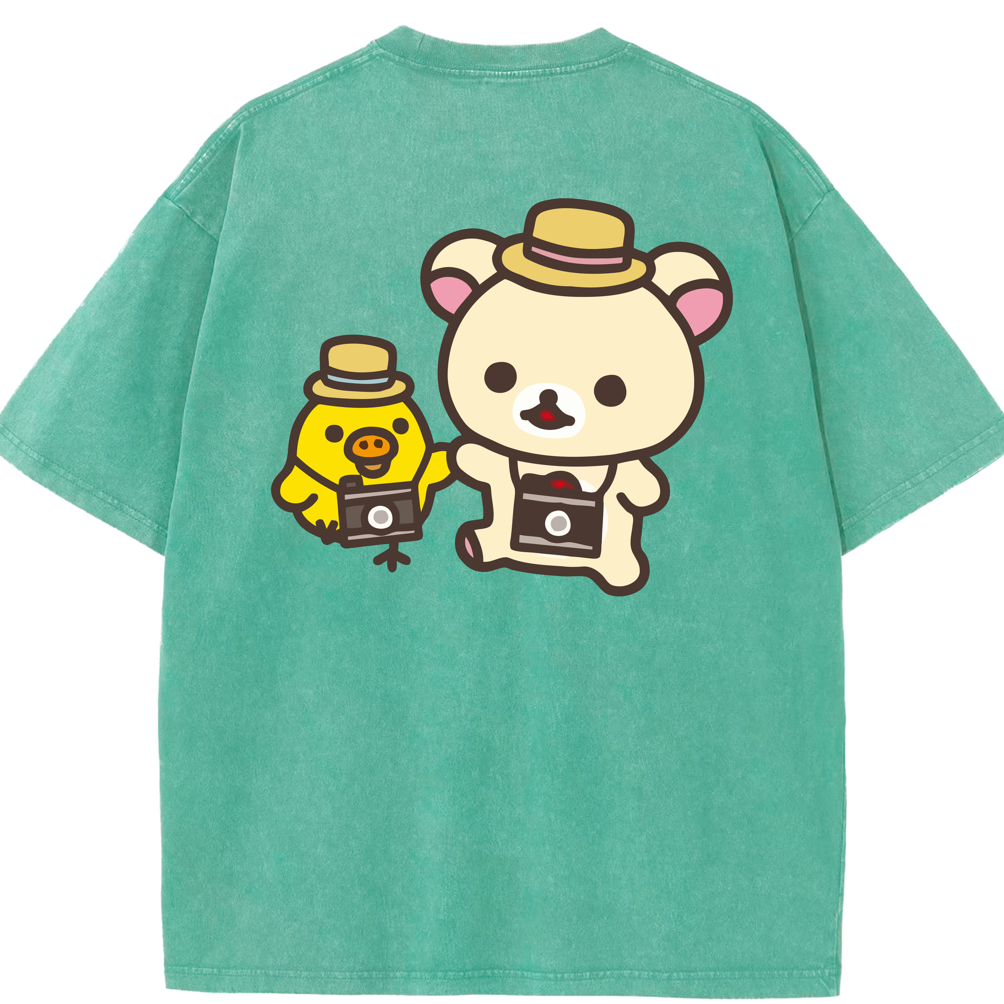 （画像用） リラックマ リラックマ キイロイトリ Rilakkuma Korilakkuma Kiiroitori 綿100% ヴィンテージ風 半袖Tシャツ（背面プリント）